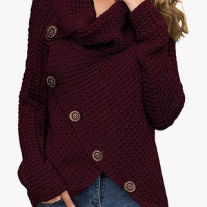 COPY - GRECERELLE Women's Chunky Button Pullover Sweater Turtle Cowl Neck  Hem …